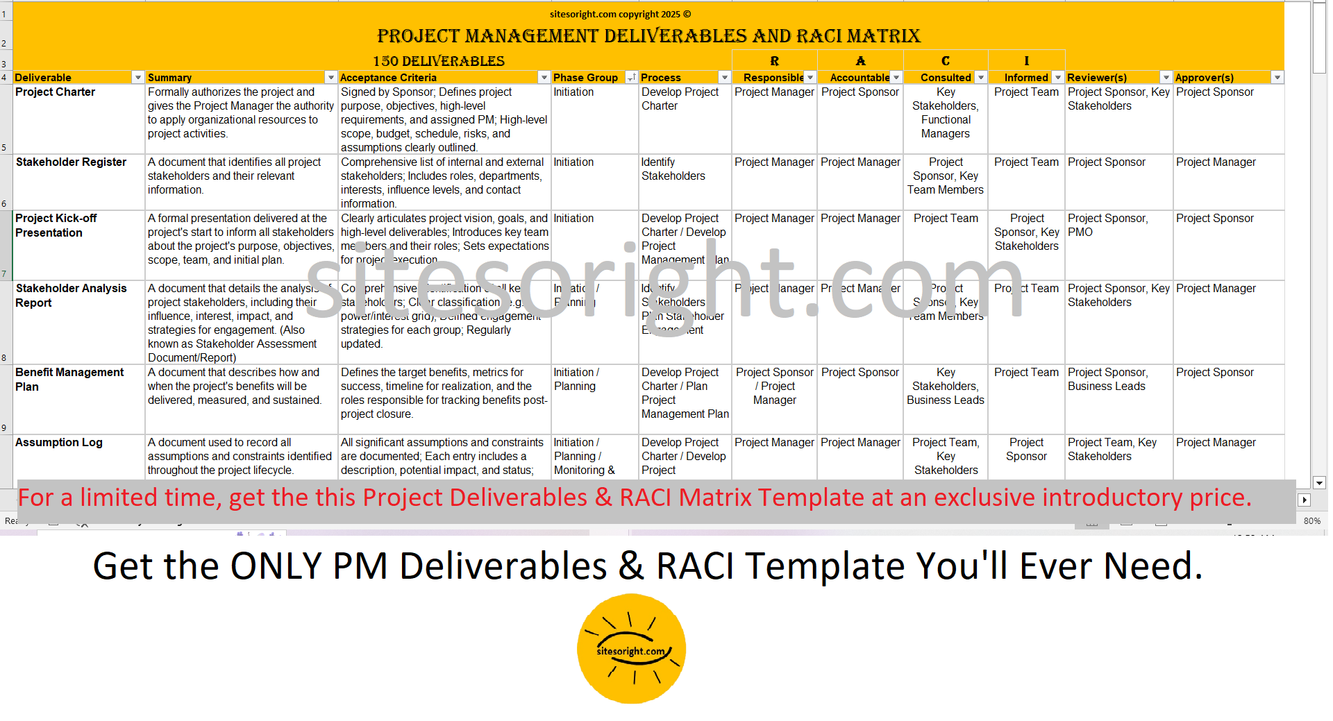 Project Deliverables and RACI Matrix Template